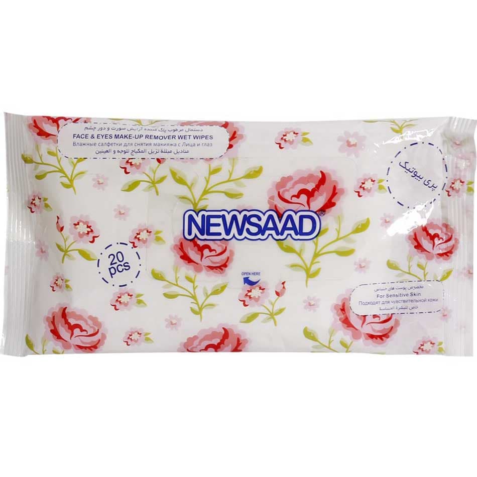دستمال مرطوب پاک کننده آرایش 20 عددی طرح گل رز نیوساد